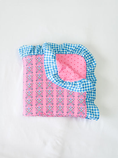 Dreamer Ruffled Blanket - Baseball Bats Pink