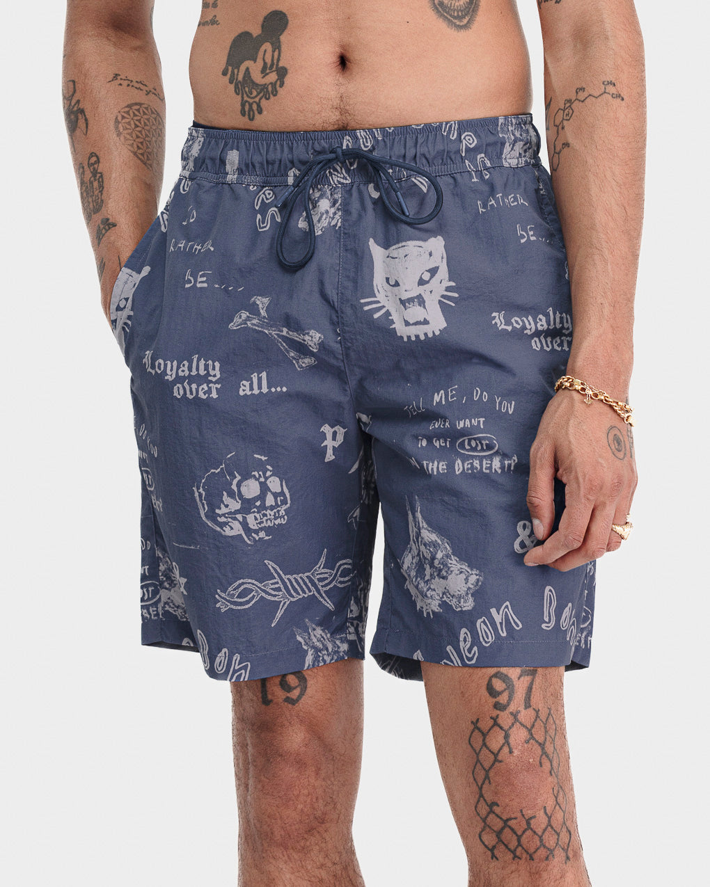 Neon Bones Swim Shorts - Smoke Blue